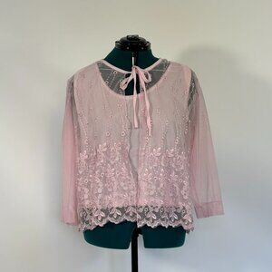 Vintage Baby Pink Mesh Cardigan and Matching Shirt Set
